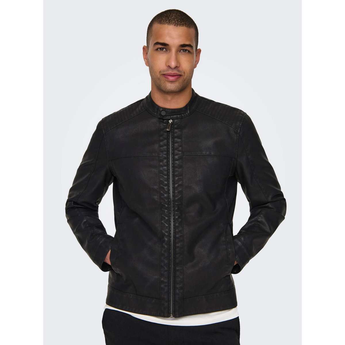 ONLY & SONS MEN΄S REGULAR FIT MIKE PU RACER JACKET 22012339 BLACK